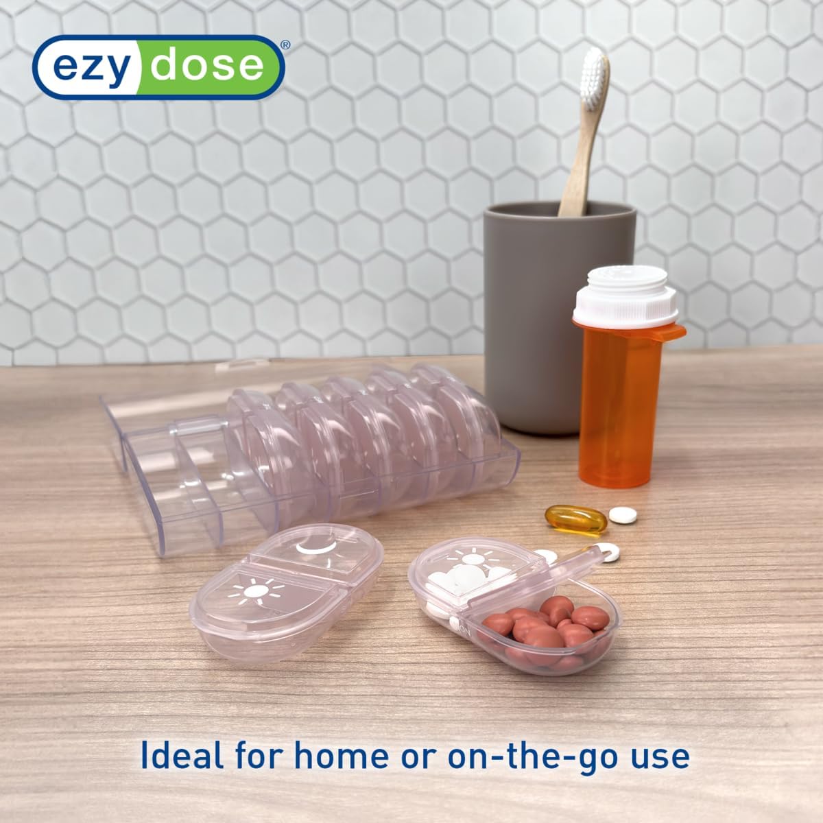 EZY DOSE Weekly (7-Day) Daily Individual AM/PM Pill Organizer with Case, Portable Medication Dispenser, Travel-Friendly Durable Pill Container, 2X Day Compartments for Vitamins and Supplements, Pink