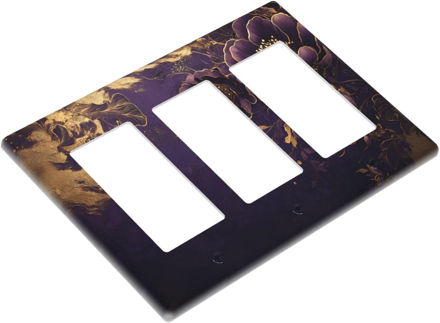 Decorative Outlet Covers Vintage Purple Peony Gold Leaf Flowers Floral 3 Gang Wall Plate Triple Rocker Light Switch Cover Plate Jumbo Electrical GFCI Face Plate for Bedroom Home Decor