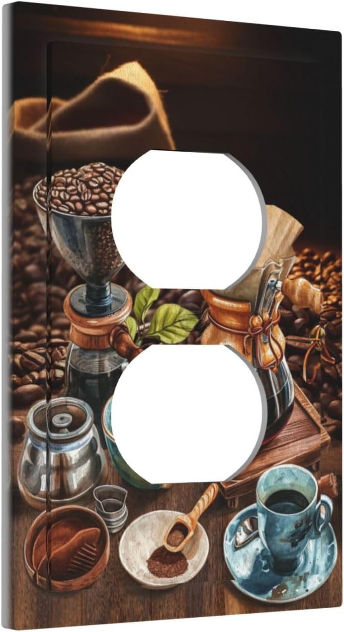 Decorative Outlet Covers Retro Coffee Maker Beans Cup 1 Gang Duplex Light Switch Cover Plate Wall Plates for Electrical Outlets Switchplate Faceplate for Kirchen Decor