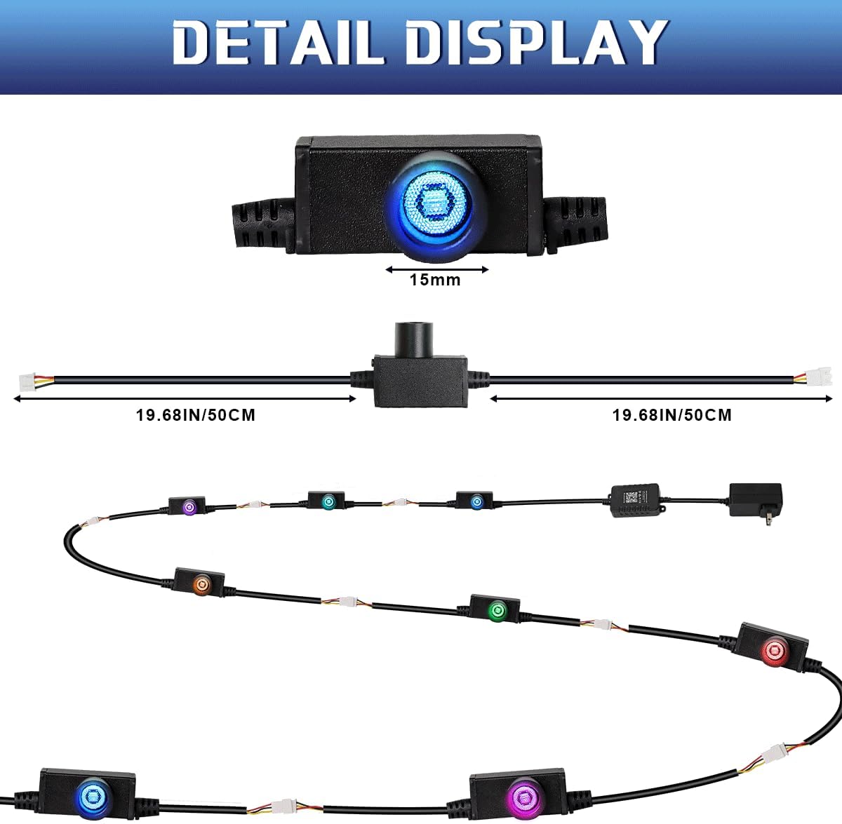 AZIMOM 1520pcs Fiber Optic Hanging Light for Garden Tree Decor Exhibition Indoor Shop Bar Ceiling, 0.03in 8.2ft Flash Point Side Glow Fiber Cable 8Pack Light Source Remote App Control Color Change