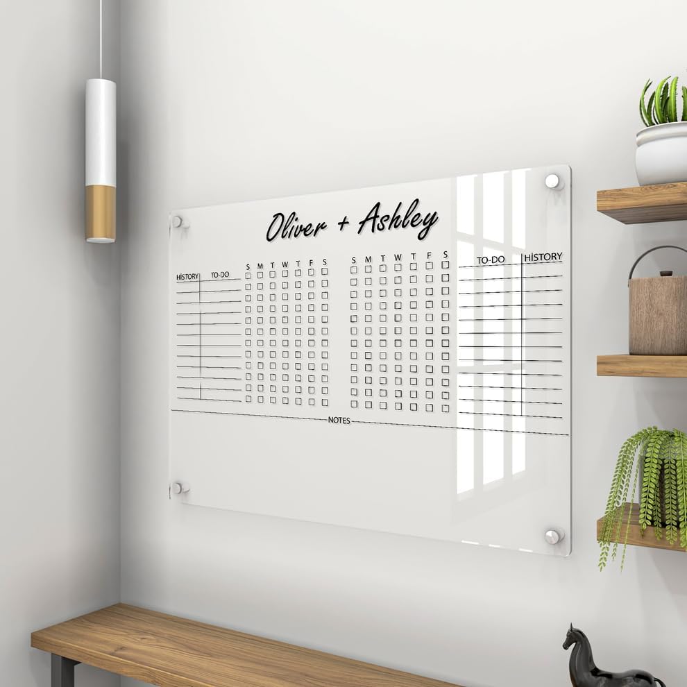 Personalized Acrylic Habit Tracker | Dry Erase Weekly Checklist & Notes Board | 5mm Clear Wall-Mounted To-Do List & Productivity Planner | Home, Office, Couples, Partners | (36"x24")