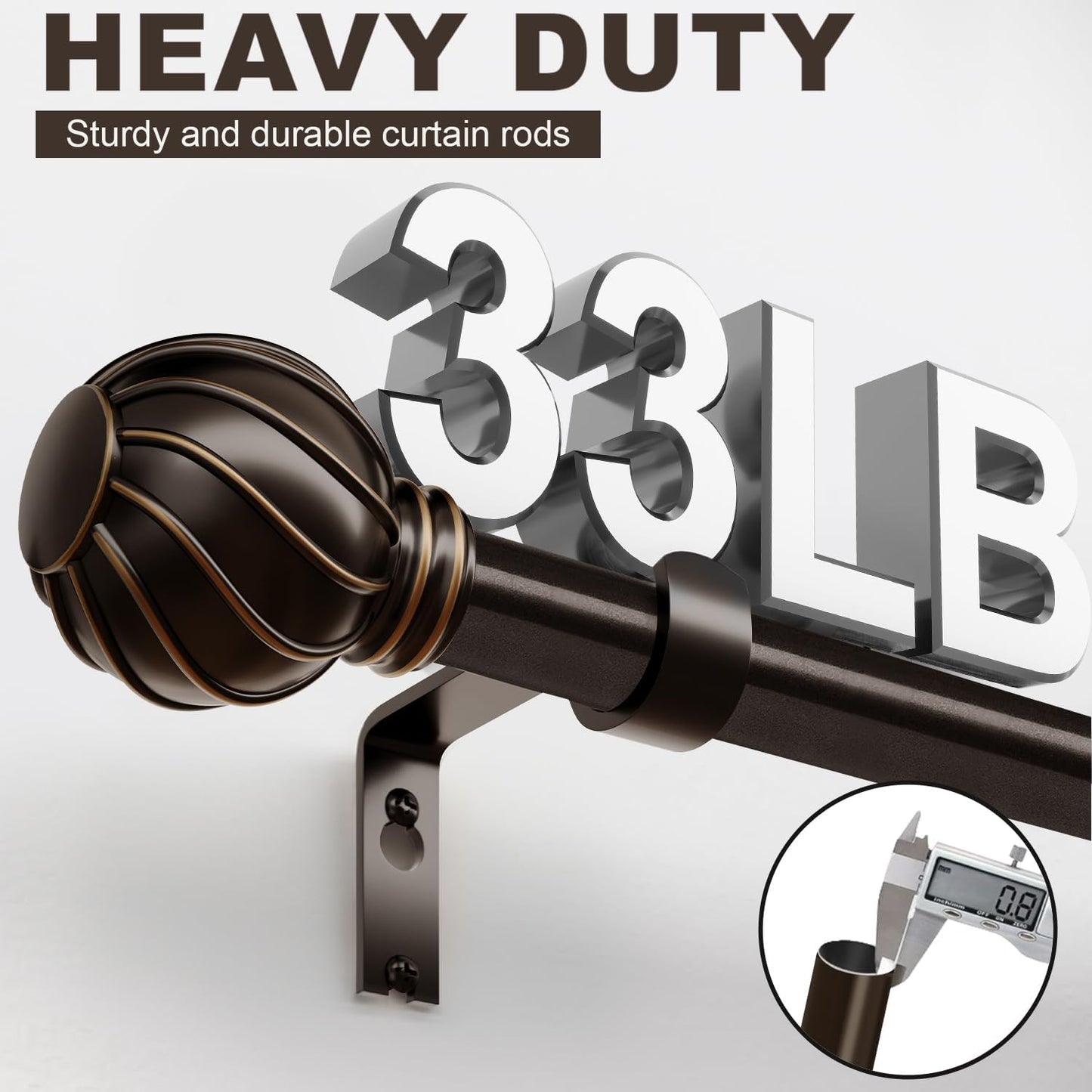 Brown Curtain Rods for Windows 72 to 144 Inch 7/8" Diamete Heavy Duty Adjustable Window Curtain Rod with Decorative Finials for Farmhouse Bedroom Living Room Kitchen Outdoor