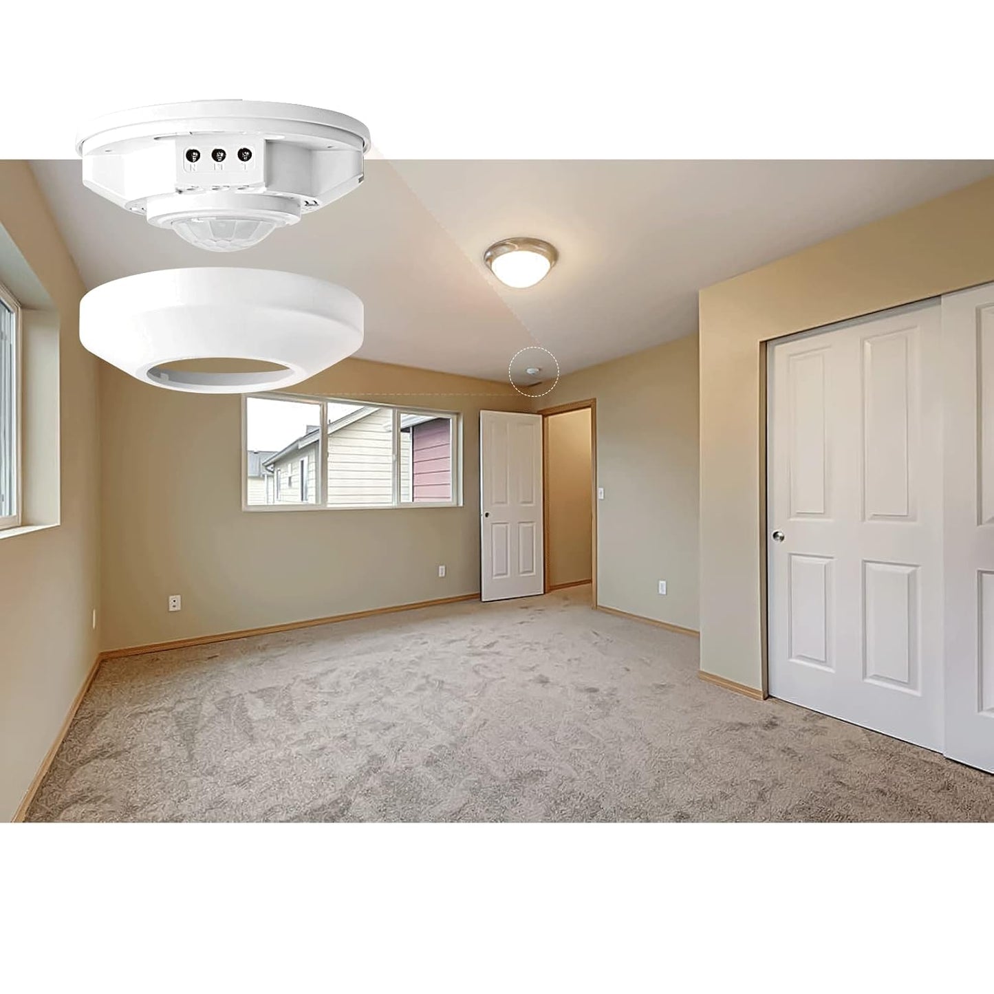RAYZEEK Ceiling Mount 360 degree PIR Occupancy Motion Sensor,2200W,110-265V,8-12M High Sensitive HardWired Occupancy Sensor Detector, Commercial/Residential,Up to 1600 sq.ft(10A,Neutral Wire Required)