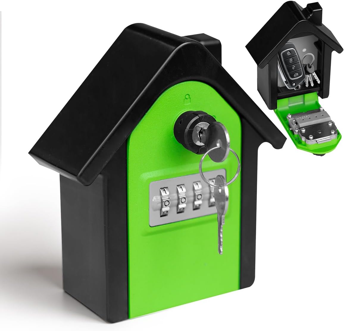 Key Lock Box with Combination lock & Key lock, Portable Large Capacity Key Storage Box Wall Mounted, Resettable Code, Waterproof Security Lock Box for Home, Office, Garage, Realtors Green(1 Pack)