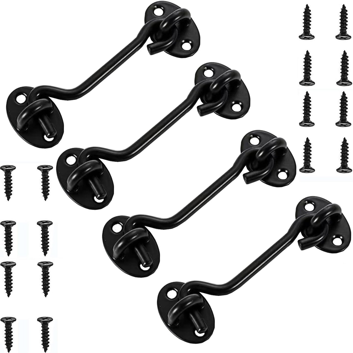 4 Pack Barn Door Latch Door Lock Hardware, Sliding Door Lock Eye Hook Latch with Screws, Rust-Resistant Metal Gate Latch, Privacy Hooks Latch for Inside Door