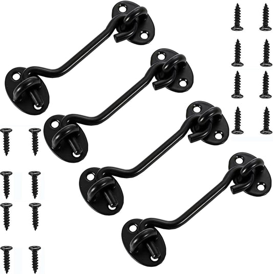 4 Pack Barn Door Latch Door Lock Hardware, Sliding Door Lock Eye Hook Latch with Screws, Rust-Resistant Metal Gate Latch, Privacy Hooks Latch for Inside Door