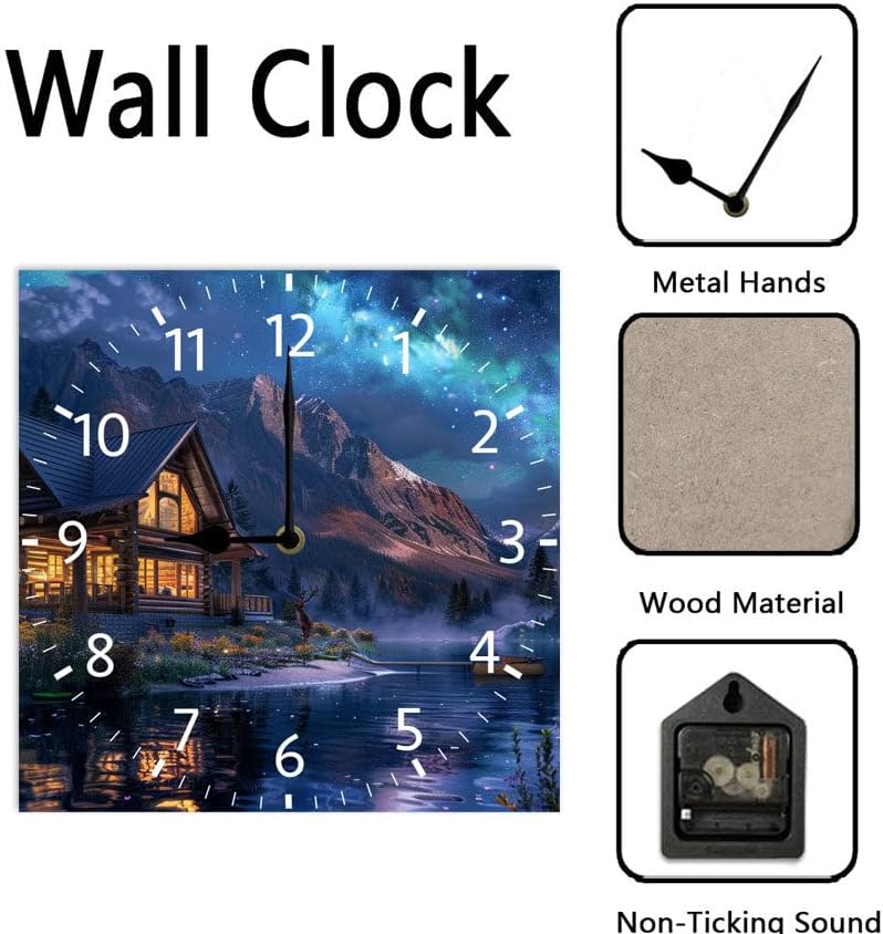 10 in Moon Cabin Retreat -269 Wood Wall Clock – Digital Time Display, Smart Home Compatible for Bedside or Workspace