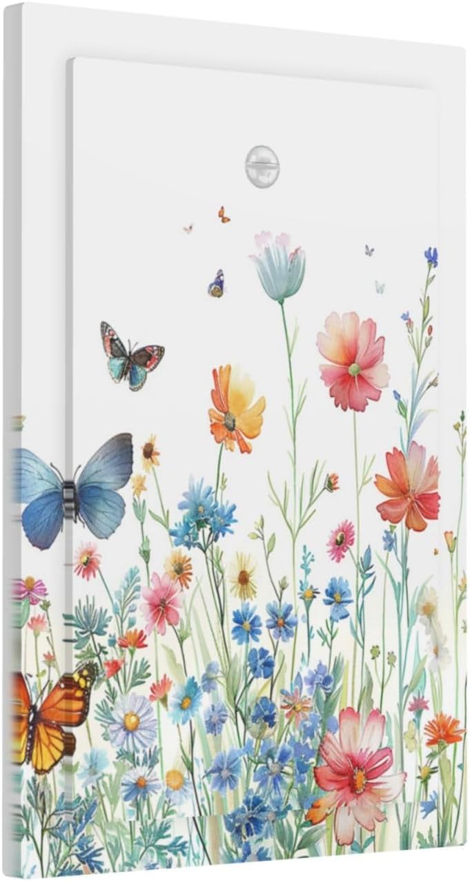Decorative Light Switch Cover Plate Rustic Wildflower Blue Pink Floral Butterfly 1 Gang No Device Single Blank Outlet Covers Wall Plates for Electrical Outlets Faceplate for Bedroom Home Decor
