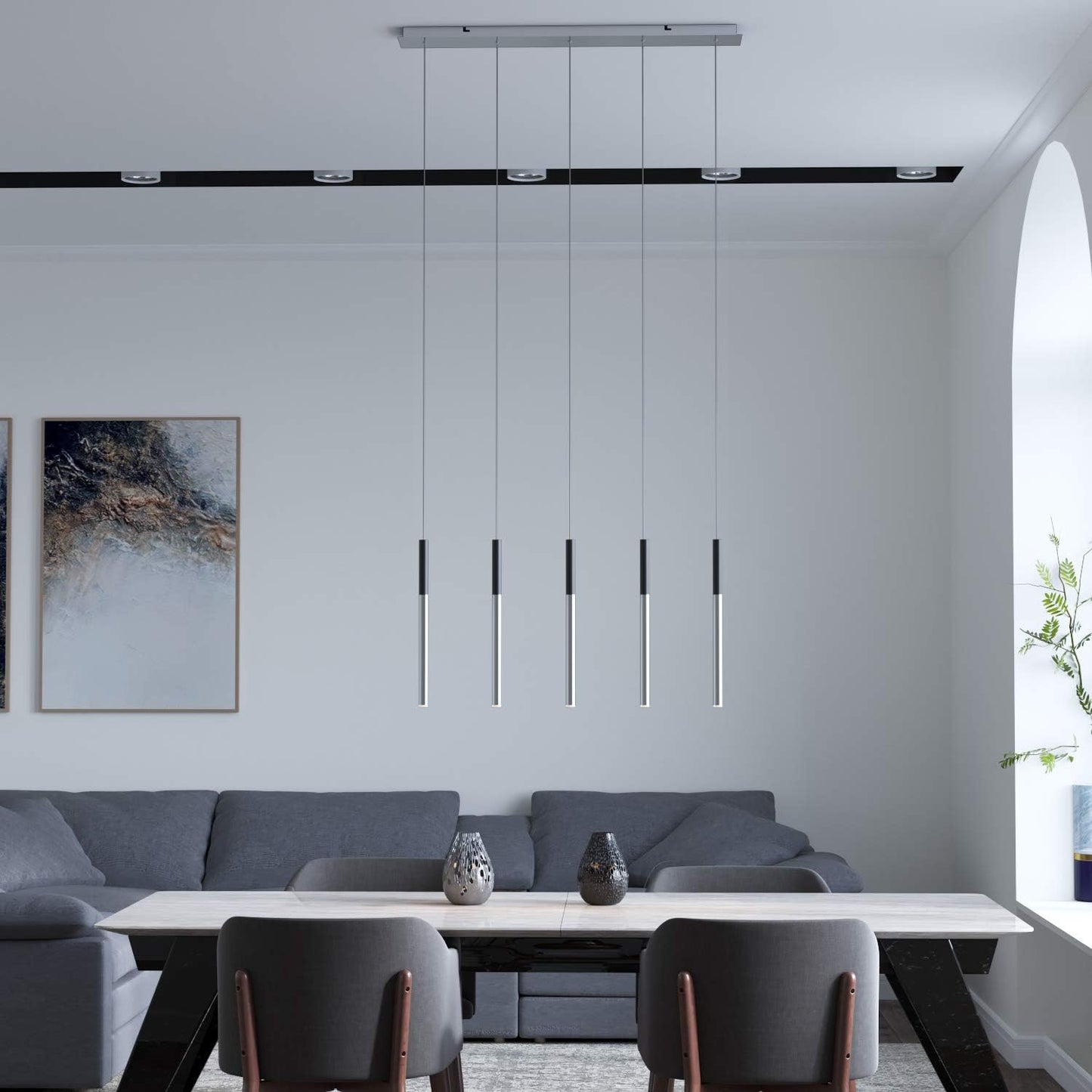 ALTAIR 5 Mini Pendant Lighting Black-Nickel - LED Hanging Light Fixture for Kitchen Island, Bar, Foyer - Cluster Pendants - Dimmable, Adjustable Wire, Lamp Bulb Included
