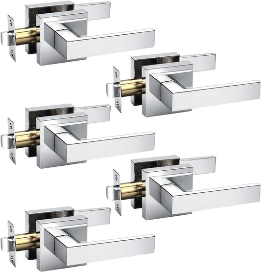 KNOBWELL 5 Pack Door Handles Polished Chrome Interior Door Levers for Hallway Closet Keyless Bedroom Doorknob with Lock