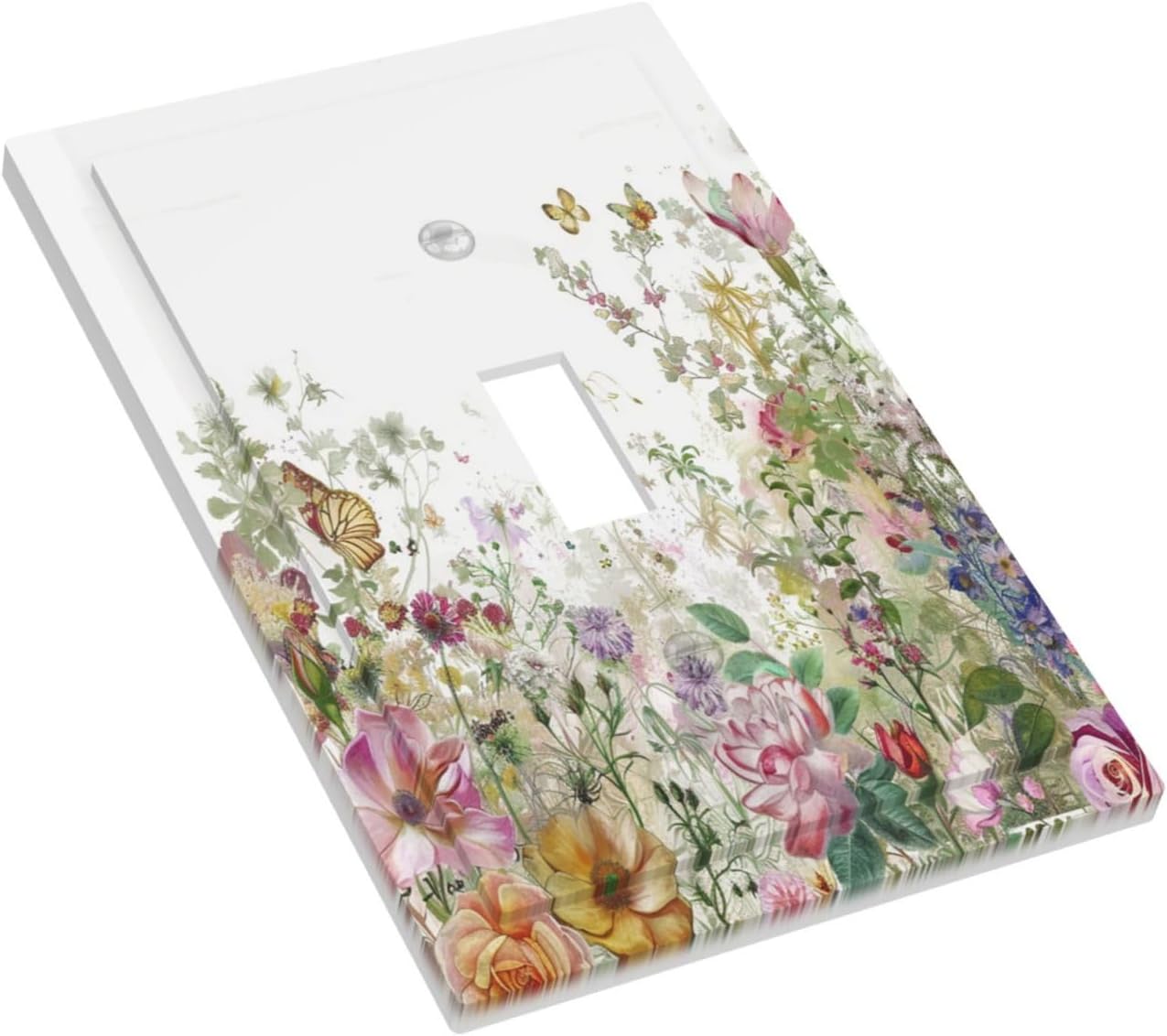 Decorative Light Switch Cover Boho Wildflower Colorful Floral Butterfly 1 Gang Single Toggle Device Electrical Faceplate Switchplates Decorator Outlet Wall Plate For Bed Room Living Room
