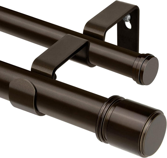 Double Curtain Rod 36 to 72 Inch, HOTOZON 1 Inch Heavy Duty Double Curtain Rods for Windows 24 to 68 Inches(2-5.6 ft), Telescoping Drapery Rod with Simple End Finials, Bronze