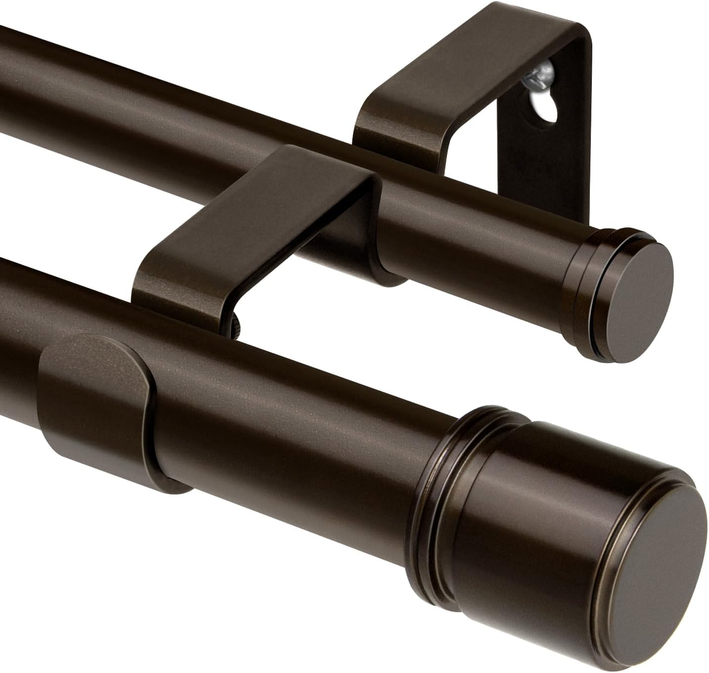 Double Curtain Rod 32 to 86 Inch, HOTOZON 1 Inch Heavy Duty Double Curtain Rods for Windows 20 to 82 Inches(1.7-6.8 ft), Telescoping Drapery Rod with Simple End Finials, Bronze