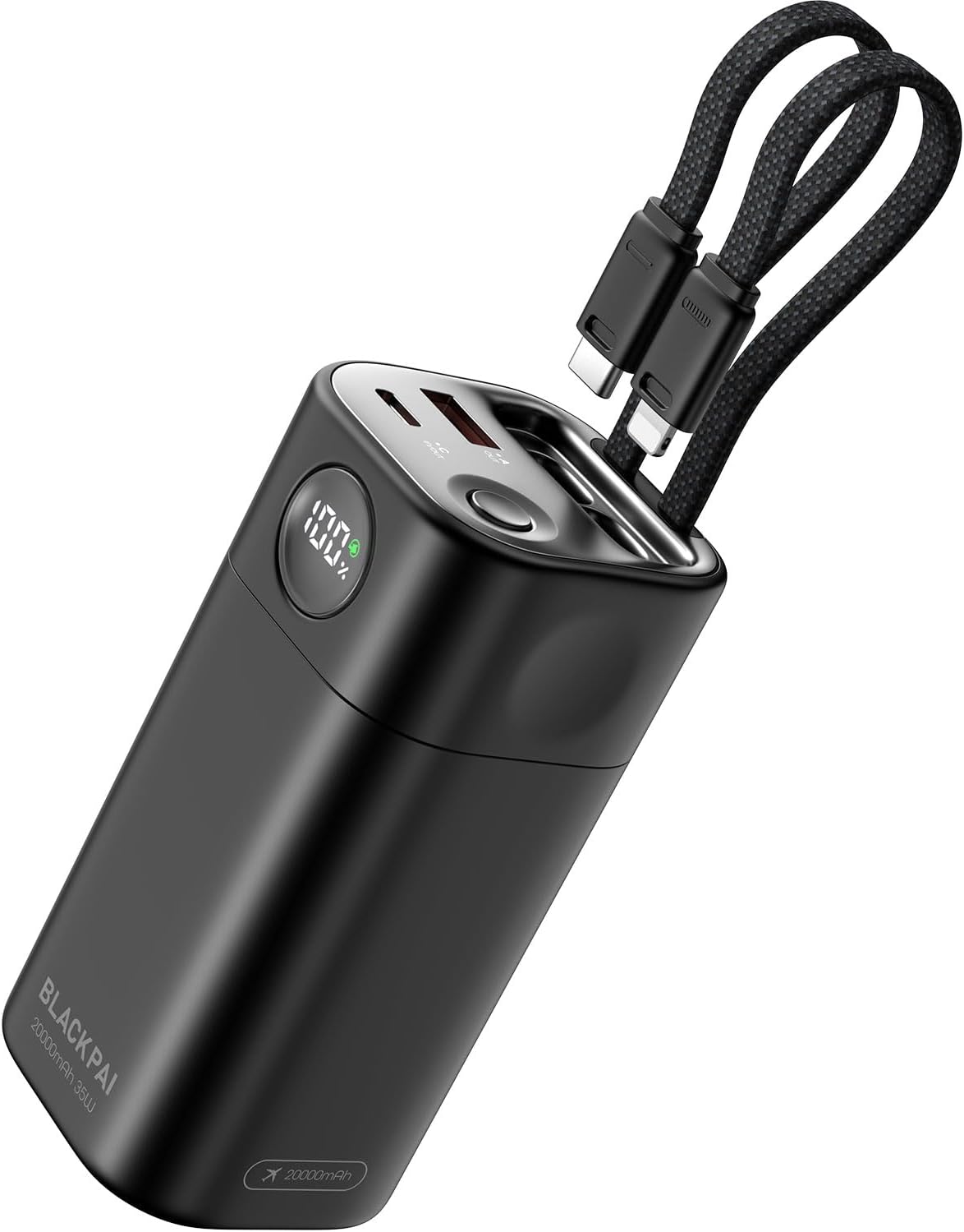 Portable Power Bank 20,000mAh, PD 35W Portable Charger Super Fast Charging with 2 Built-in Cables, USB-C Digital Display Battery Pack for iPhone Air 17/16/15/14/13, Portable Travel Charger