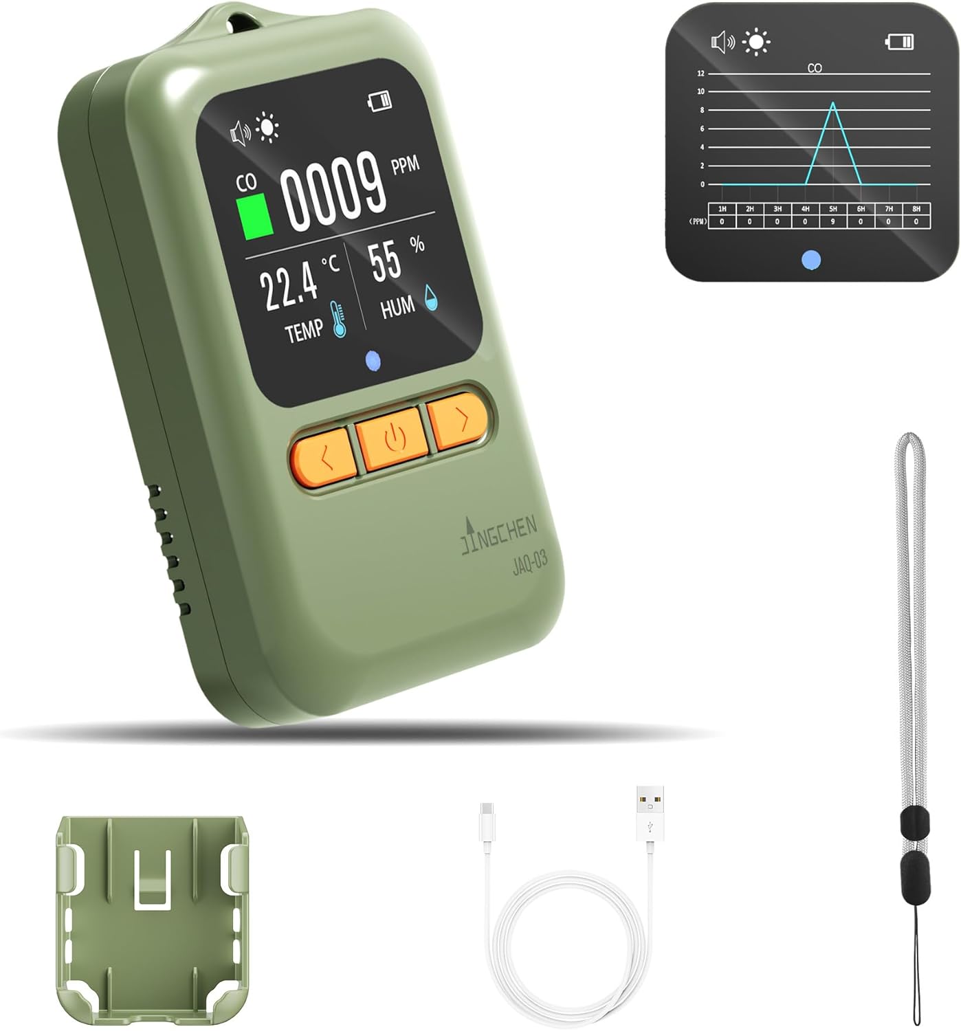 Carbon Monoxide Detectors, Portable CO Detector for Travel, Mini 3-in-1 CO Monitor, Rechargeable Carbon Monoxide Monitor, Temp & Hum Sensor, with Peak Recording Graph, Japan Sensor, with Stand, RV