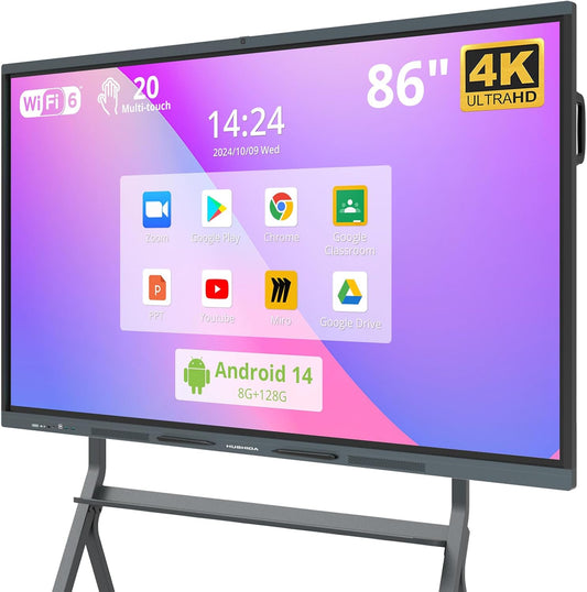 86″ Smart Board, 4K UHD Interactive Whiteboard with Android 14 System and 13MP Camera, All in One Digital Whiteboard for Home, Classroom and Business (Wall Mount Included)