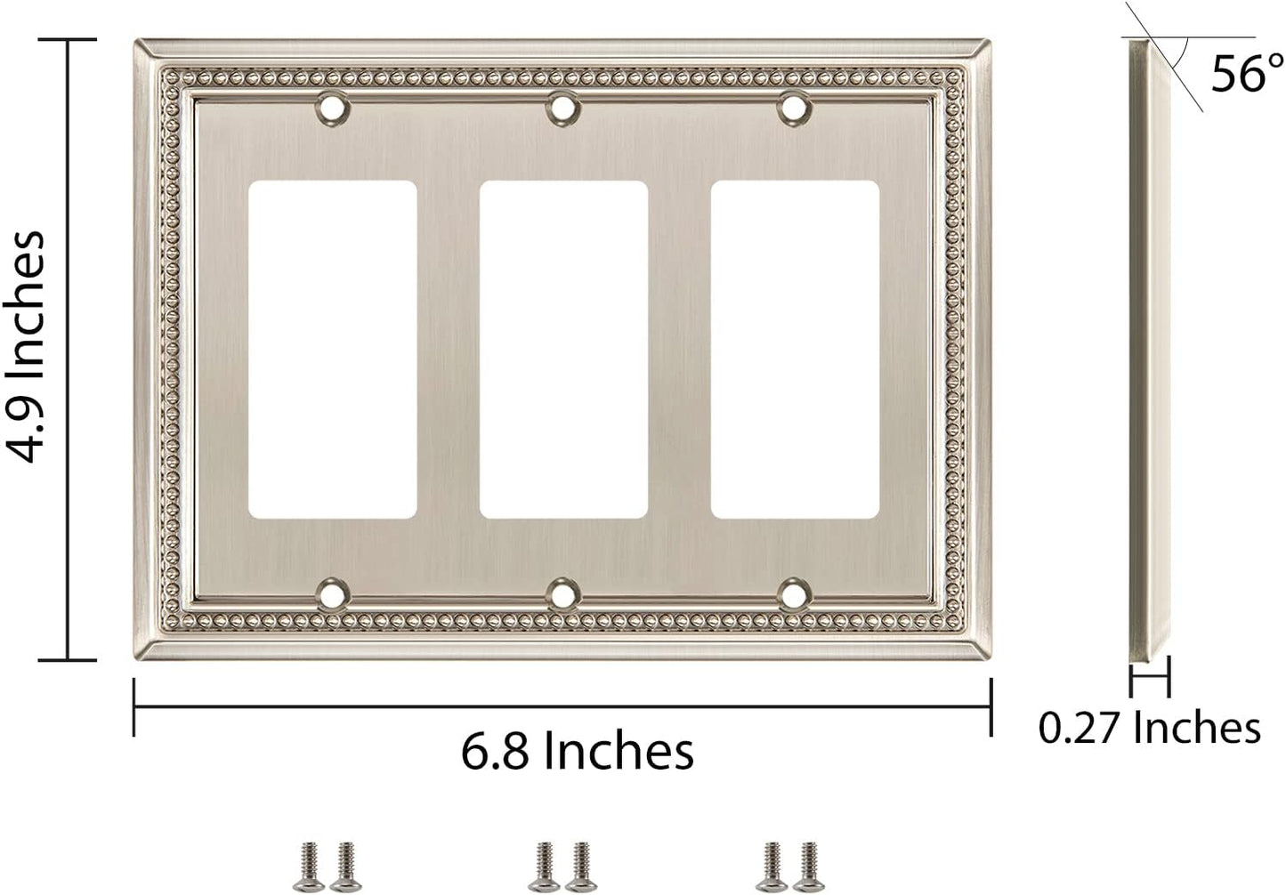 Henne Bery Sunken Pearls Heavy Duty Decorative Wall Plate Switch Plate Outlet Cover (Triple Decorator, Satin Nickel)