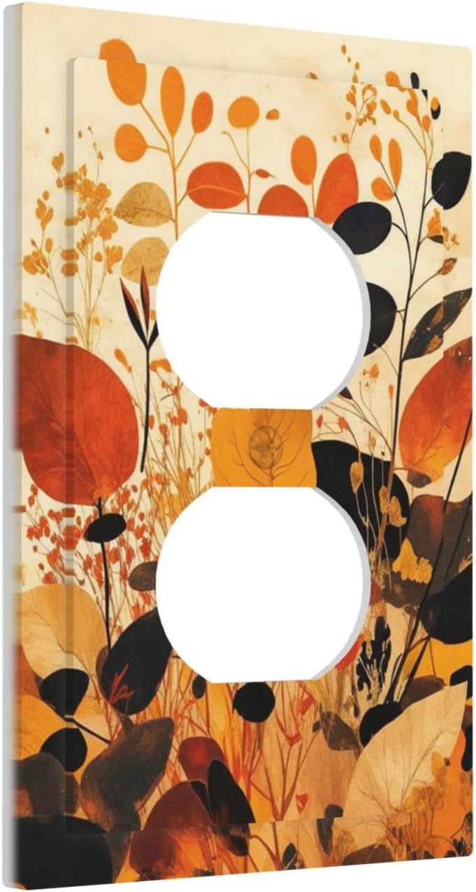 Outlet Covers Boho Warm Colorful Plant Leaves 1 Gang Duplex Electrical Receptacle Faceplate Light Switch Cover Wall Plate Decorative Switch Plates for Bedroom living Room Decor