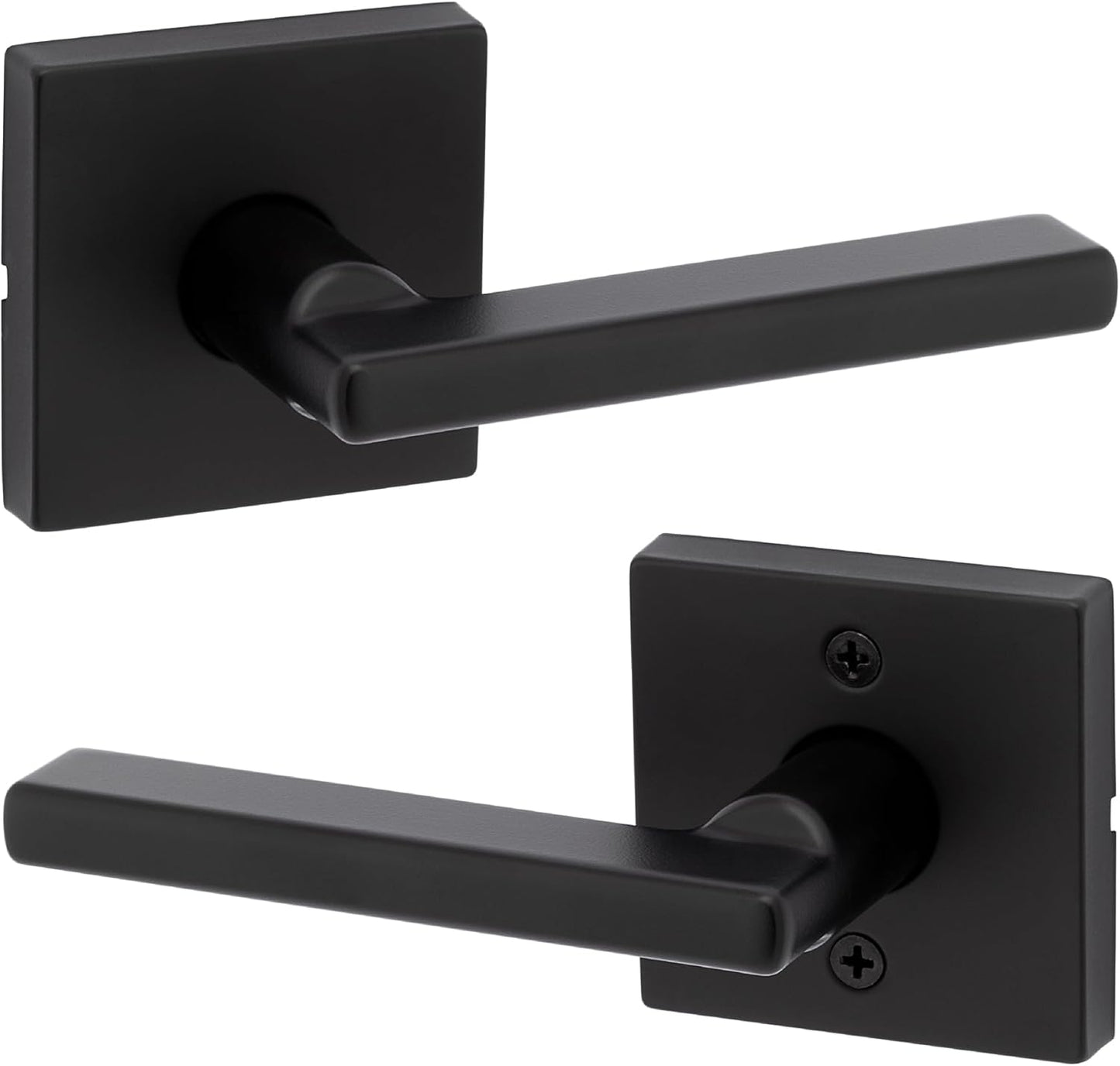Kwikset Halifax Interior Passage Door Handle, Lever For Closet and Hallway Doors, Reversible Non-Locking Handle Lever, Matte Black, with Microban Protection, Square Rose