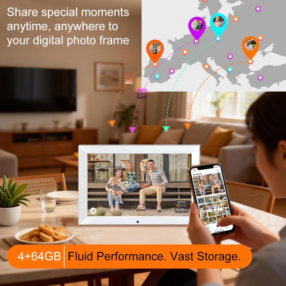 Digital Calendar Planner Interactive Touchscreen Chore Chart Smart Schedule Meal Plan Family Photo Display Sync Calendar Wall & Desk Mountable (10.1 inch)
