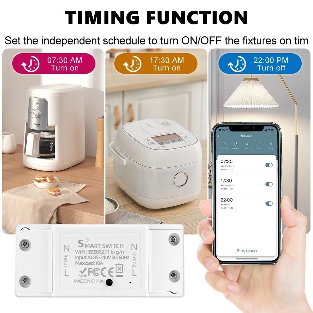 Eversecu WiFi Smart Light Switch 10A Mini DIY Breaker Module, Control by Smart Life/Tuya App, Compatible with Google Home/Alexa Echo(4 Pack)