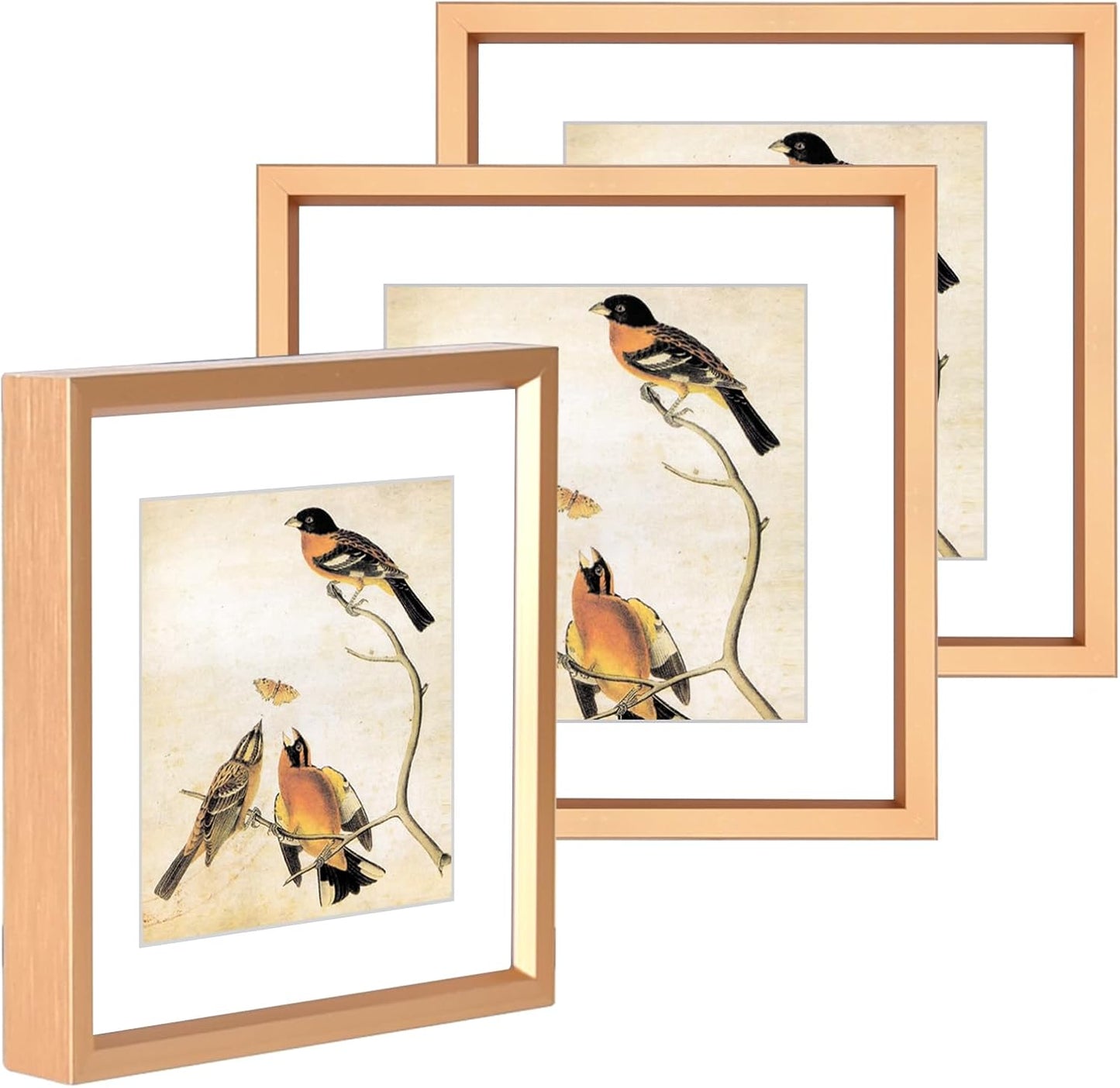 4x4 Picture Frame, Gold Metal Photo Frames with HD Glass, Fits 3x3 with Mat or 4 x 4 without Mat, Display for Wall and Table, 3 Pack