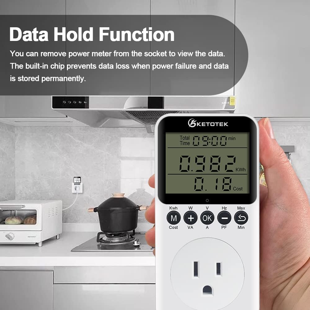 KETOTEK Watt Meter Power Meter Plug Electricity Usage Monitor for Home, Energy Monitor with LCD Display, Kilowatt Meter Socket Outlet, Voltage Amps Power Consumption Meter, Overload Protection