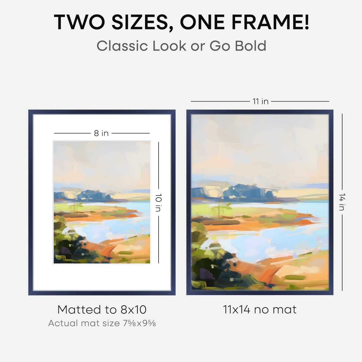 Homeforia 11x14 Picture Frame Navy Blue, High End Metal 11x14 Wall Hanging Frame with Mat 8x10, 11 x 14 Poster Frame Matted to 8 x 10 inch Photo, 11by14 Thin Frames, Tempered Glass, Wall Kit, Set of 1