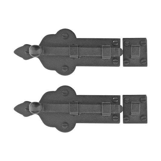 Renovators Supply Manufacturing Slide Bolt Latch 3 3/4 in. Black Wrought Iron Ball Tip Style Slide Bolt with Mounting Hardware Pack of 2