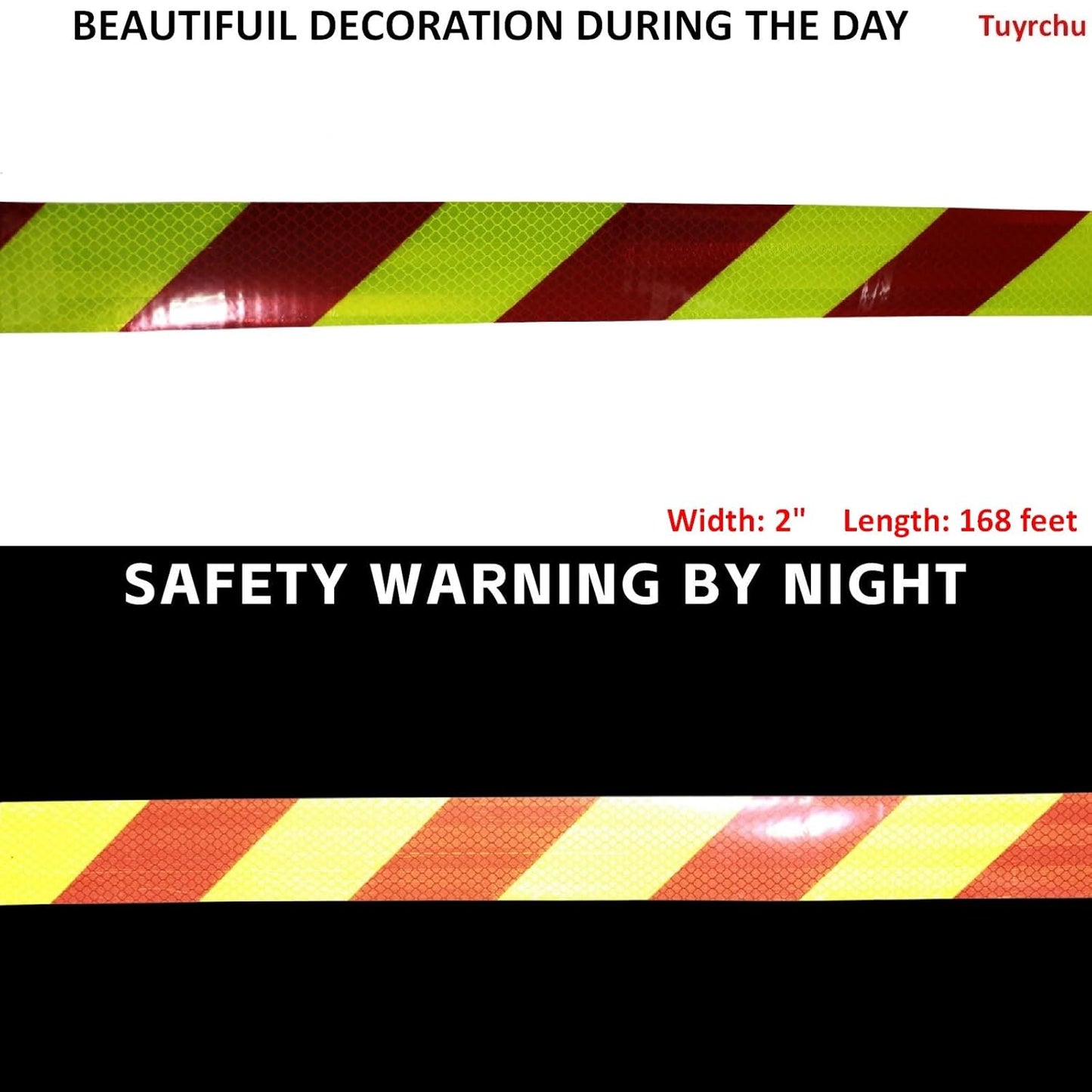 Non Fading Reflective Tape Outdoor Waterproof 2 inch Wide for Truck, High Visibility Warning Safety Industrial Marking Tape (168 feet)