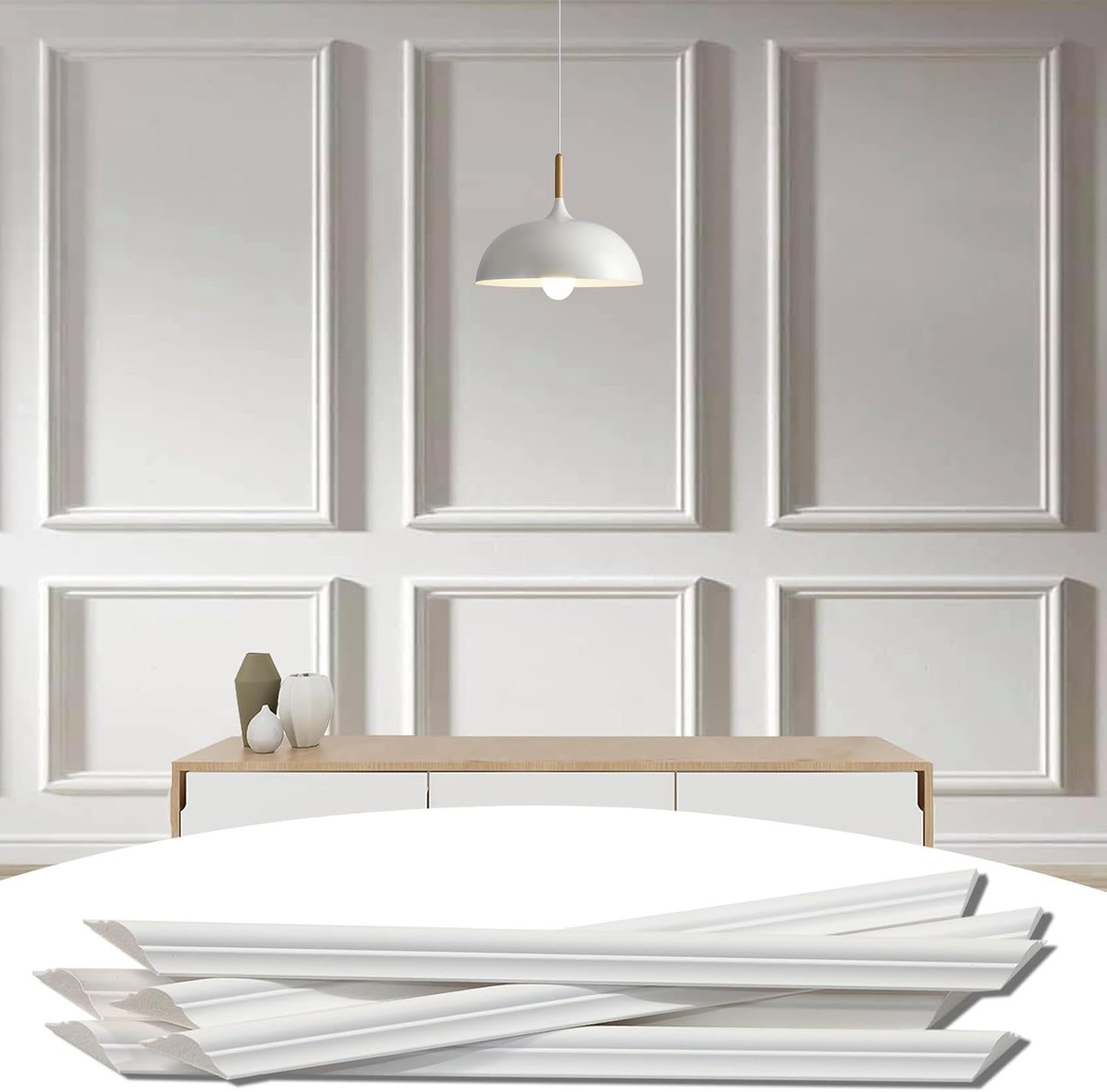 6-Frame Premade Accent Wall Molding Kit, Ready-to-Assemble Wainscoting Panels, Pre-Cut Chair Rail Moulding Trim for Home Décor