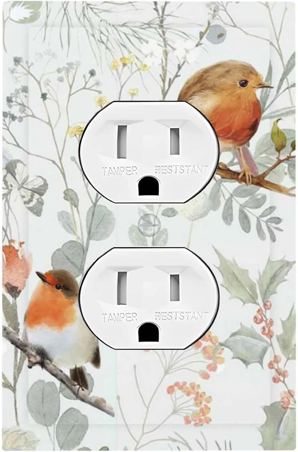 Outlet Covers Red Floral Berries Colorful Bird Plant 1 Gang Duplex Light Switch Cover Decorative Switch Plates Electrical Receptacle Faceplate Wall Plate For Bed Room Living Room Decor