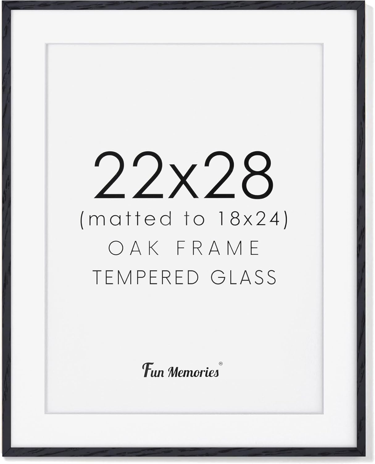 22x28 Black Picture Frame, 22x28 Poster Frame - Solid Oak Wood and Tempered Real Glass, 22x28 Frame with Mat for 18x24, Black Wood Frame 22 by 28, 22"x28" Art Frame