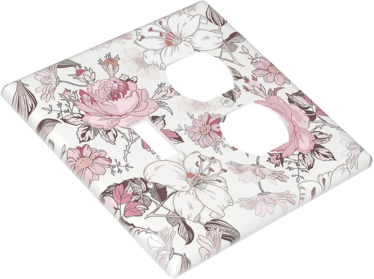 Wallplates Modern Watercolor Flower Pink White Wildflower 1 Toggle 1 Duplex Switch Plate Electrical GFCI Faceplate Decorative Light Switch Covers for Bedroom Home Decor