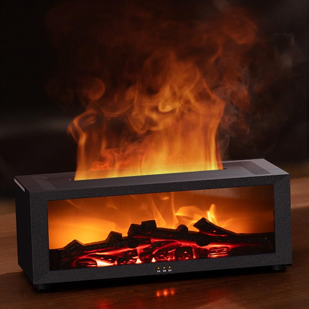 Essential Oil Diffuser, Fireplace Flame Oil Diffuser - Aromatherapy Aroma Humidifier, Upgrade 7 Flame Colors Noiseless 150ml Remote Control - Perfect for Bedroom Home Office (Fireplace Black)