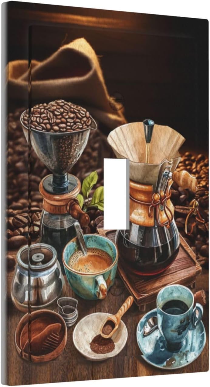 Decorative Light Switch Cover Plate Retro Coffee Maker Beans Cup 1 Gang Wall Plate Oversized Single Toggle Wall Cover Plate Jumbo Electrical Switchplate Faceplate