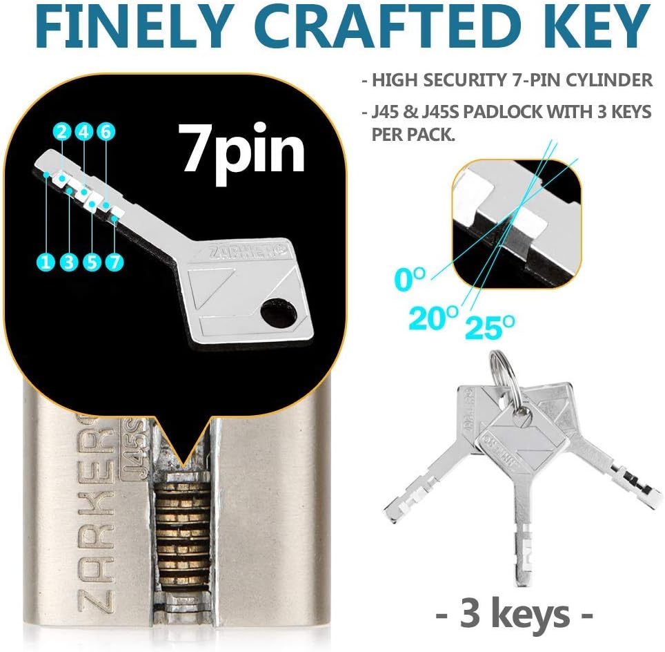 J45S keyed Padlock, Heavy Duty Stainless Steel Shackle Lock, 3 Keys, Waterproof and Rustproof Storage, Warehouses, Garage, Outdoors, 1-Pack