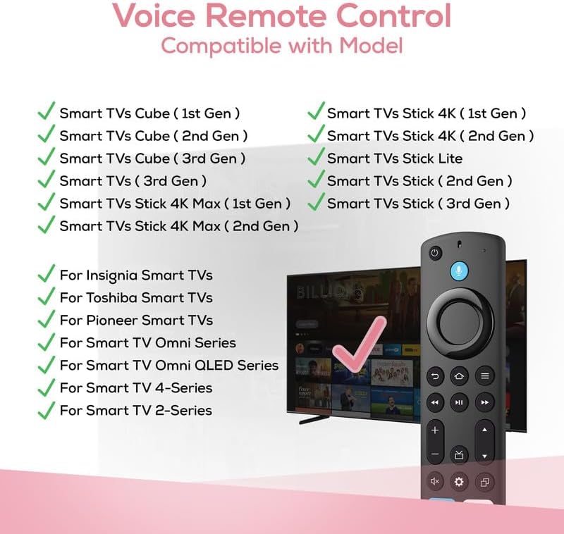 Replacement Voice Remote Control for Fire Series, TV Cube/Stick, Compatible with 4K Max/4K (1st/2nd Gen), (2nd/3rd Gen)/Lite/HD, Fit for Insignia/Pioneer Hisense and TCL Smart TV