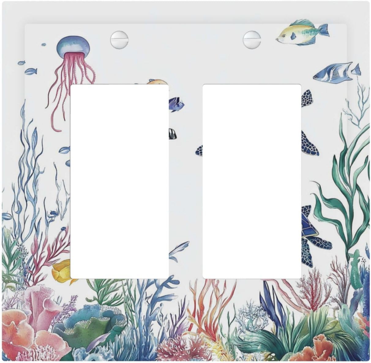 Blue Sea Turtle Ocean Fish Octopus Coral Decorative Outlet Covers 2 Gang Double Gfci Rocker Electrical Wall Panels Light Switch Cover Plate For Bathroom Kids Room Decor