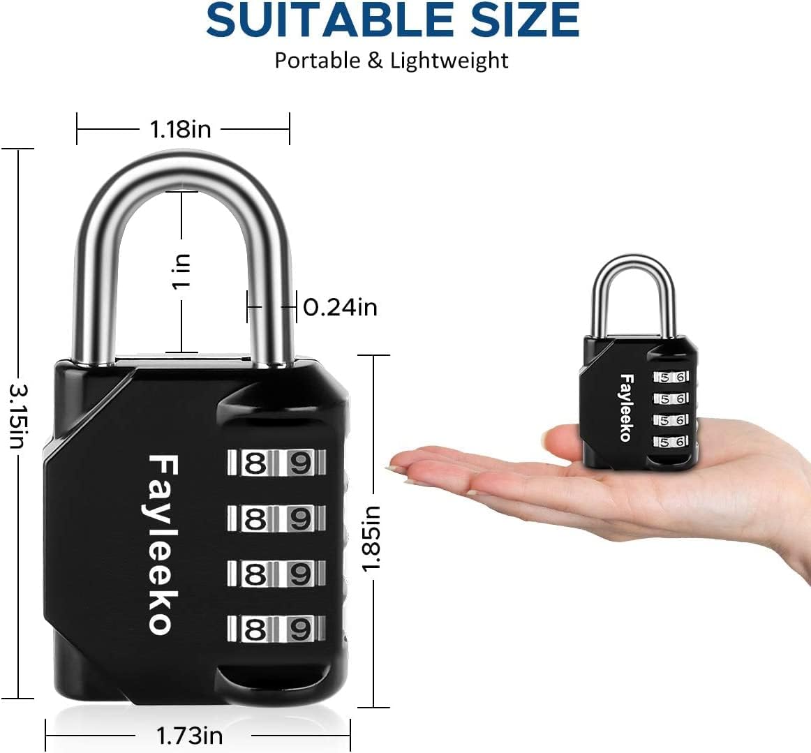 Combination Lock, 4 Digit Combination Padlock for School Gym Sports Locker, Fence, Toolbox, Case, Hasp Cabinet Storage (2 Pack, Purple & Black)