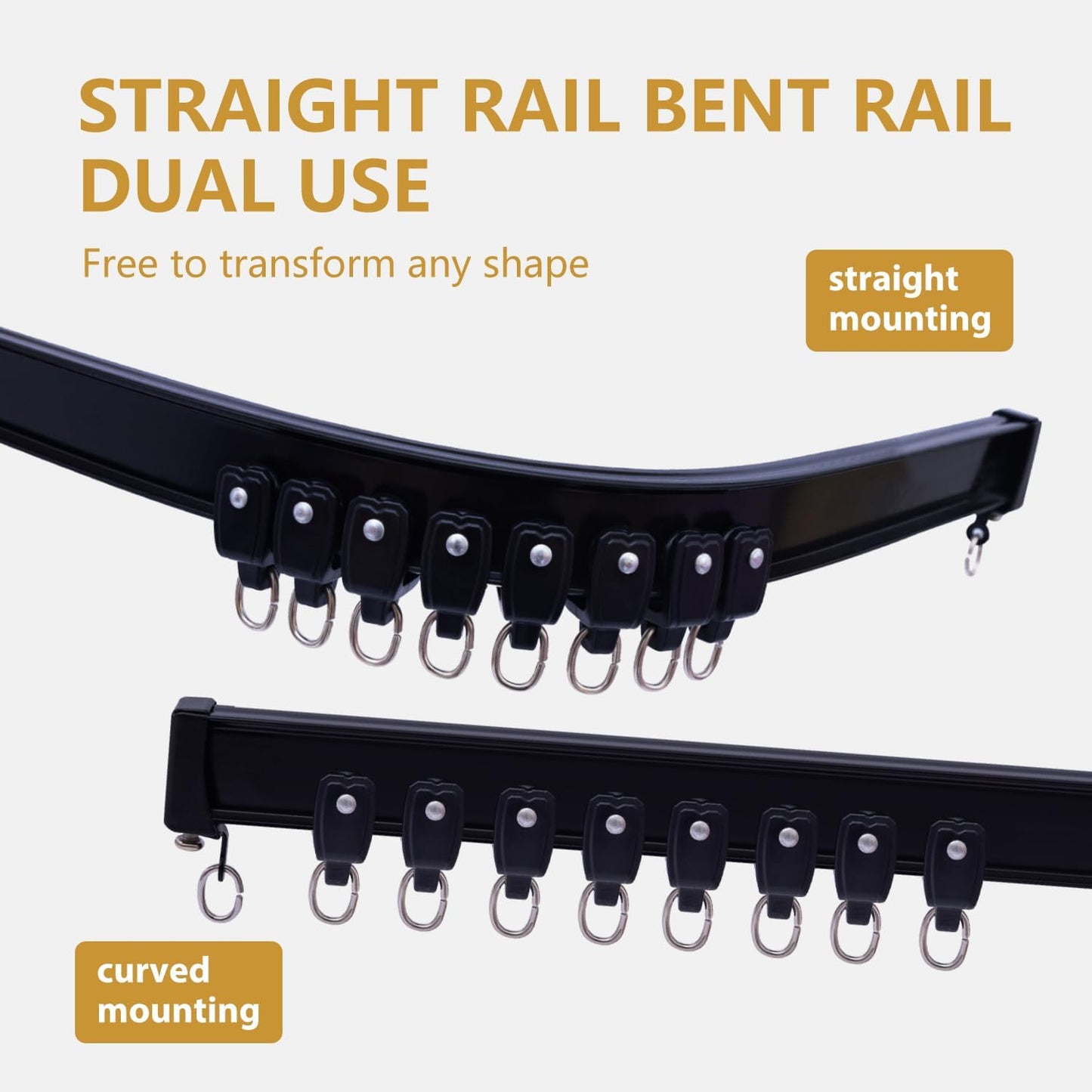 Bendable Ceiling Curtain Track Ceilings Mount or Wall Mounted Heavy-Duty Room Divider Curtains Rails for Living room Bedroom Shower Privacy RV Garage Dividers with Clips，Black 9 FT