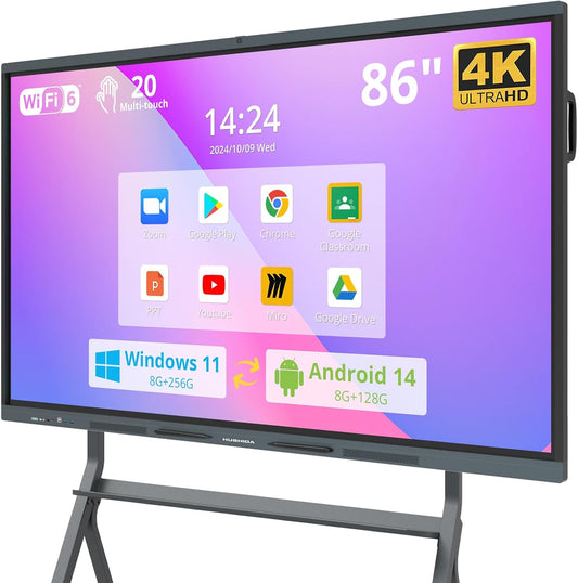 86″ Smart Board, 4K UHD Interactive Whiteboard Built in Dual System and 13MP Camera, All in One Digital Whiteboard for Home, Classroom and Business (Wall Mount Included)