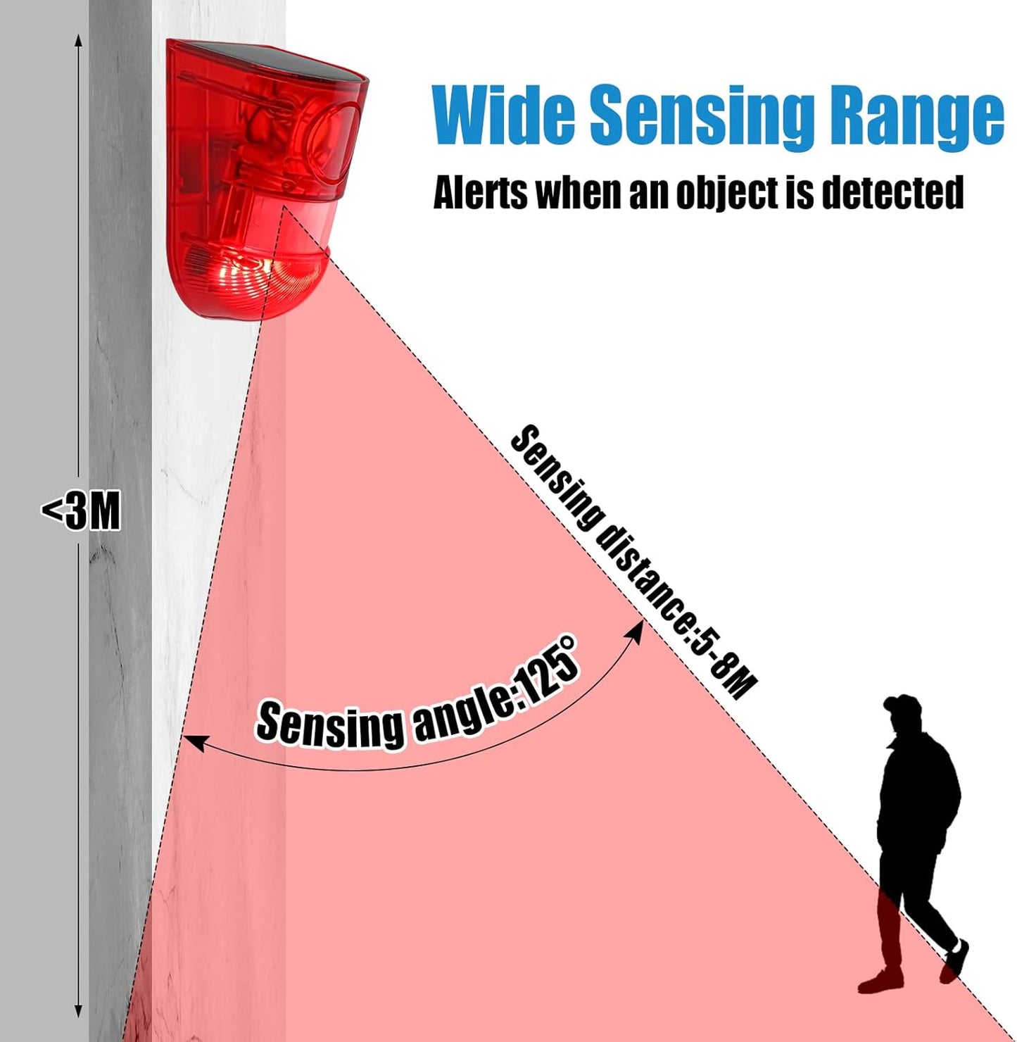 Qualirey 6 Pack Solar Sound and Light Alarm Motion Sensor 129db Outdoor Security Siren Waterproof Motion Activated Detector Alarm 6 LEDs Flash Warning Strobe System for Home, Farm (Red)