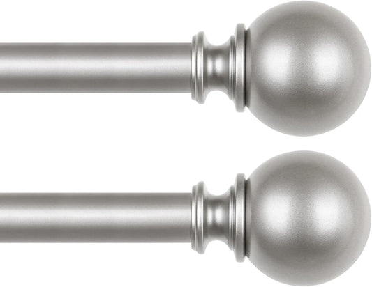 KAMANINA 2 Pack Curtain Rods 32 to 58 Inch (2.6-4.8ft), 7/8 Inch Single Heavy Duty Curtain Rods for Windows Adjustable Decorative Drapery Rod with Round Finials, Antique Silver