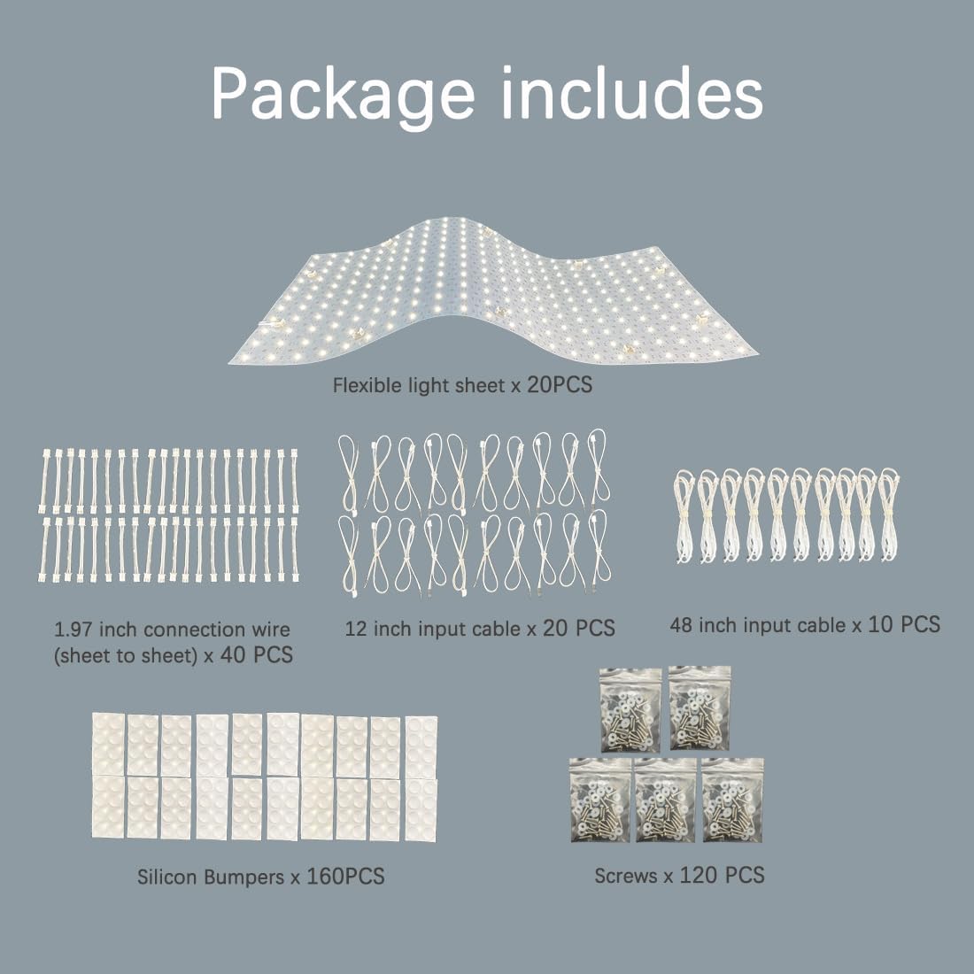 20-Pack LED Backlight Sheet 24V 36W 6000K White, 19.3X9.6 inches Each Unit, Dimmable Flexible LED Panel Sheet for Backlit Translucent Stone/Marble/Onyx/Quartz Countertops Walls