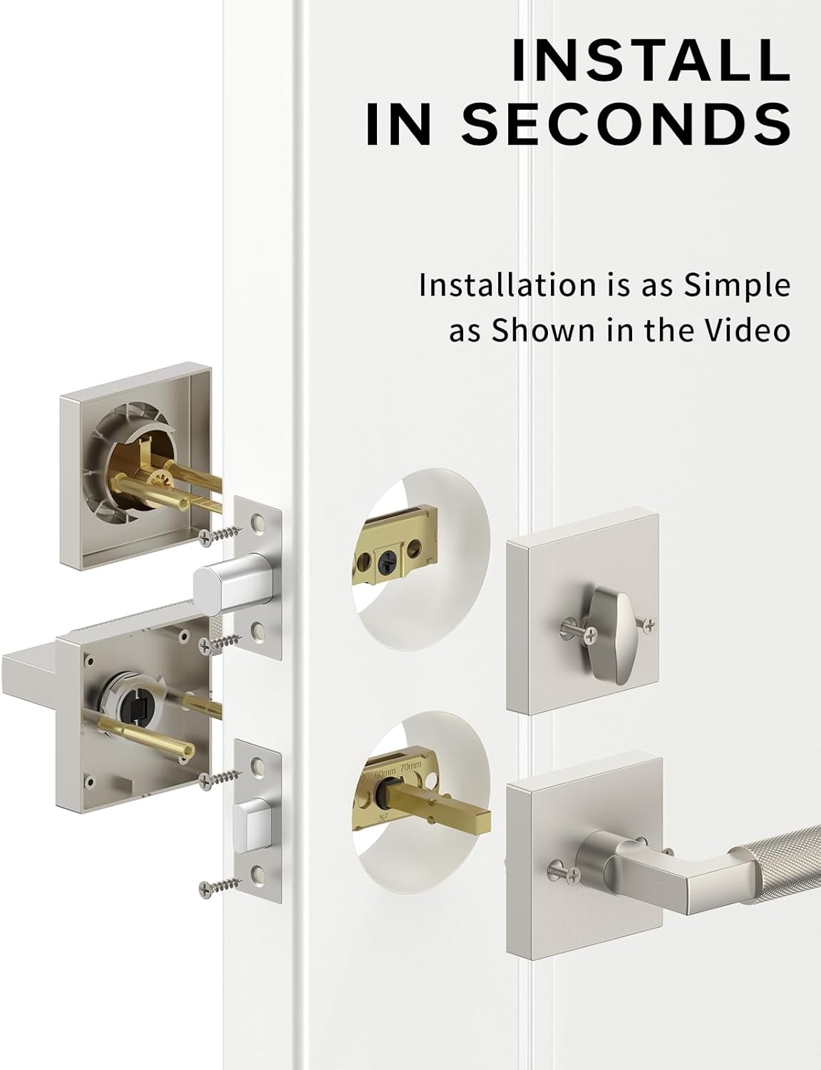 Asidrama Premium Brushed Satin Nickel Zinc-Alloy Front Door Lock Set: Double Cylinder Deadbolt, Heavy Duty Security Handleset for Left/Right Exterior Doors, Universal Entry Locks (1 Pack)