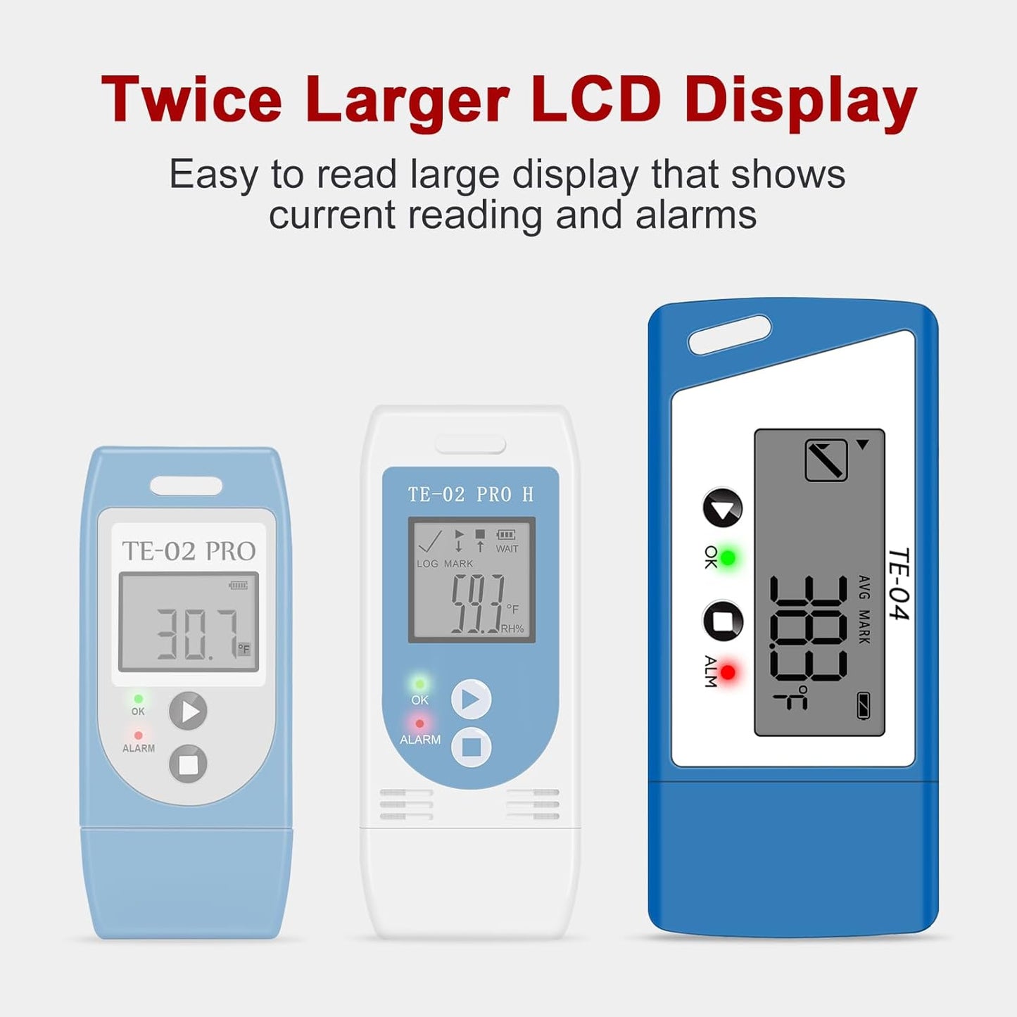 TE-04 Temperature Data Logger with 1.5M External Probe, Auto PDF& CSV Report, 35,000 Points, Large Display Pause Recording Function, Temperature Recorder for Cold Chain Shipping Vaccine Storage