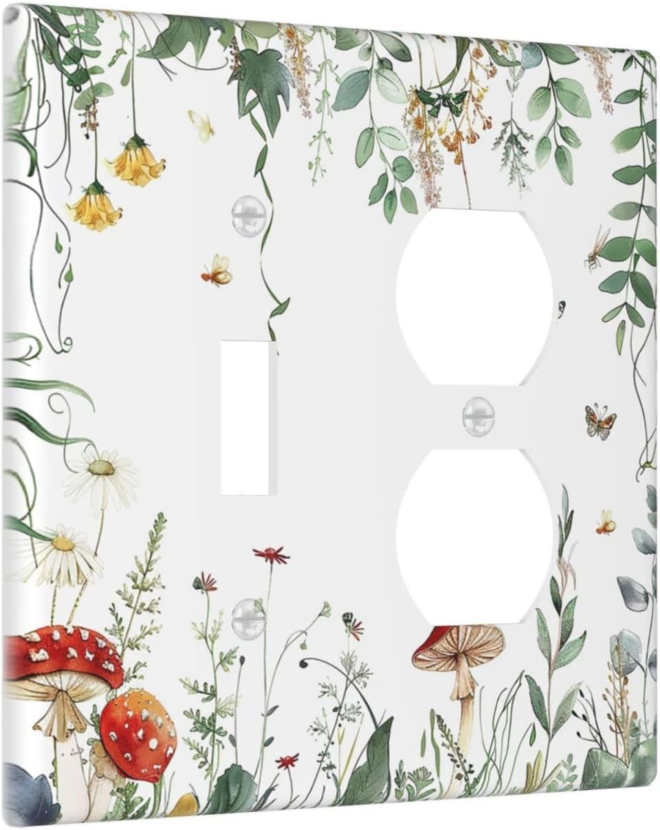 Wallplates Sage Plant Red Mushroom Butterfly Wild Flower 1 Toggle 1 Duplex Switch Plate Electrical Gfci Faceplate Decorative Light Switch Covers For Bed Room Kids Room Decor