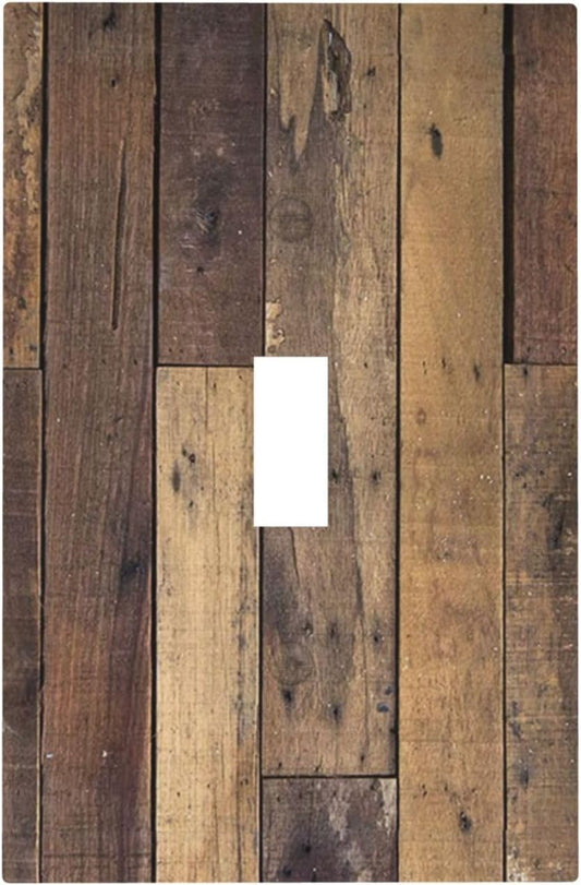 Cool Brown Wood Style Vintage Rustic Print Decorative Light Switch Cover 1 Gang Single Toggle Device Electrical Faceplate Switchplates Decorator Outlet Wall Plate for Farmhouse Home Decor