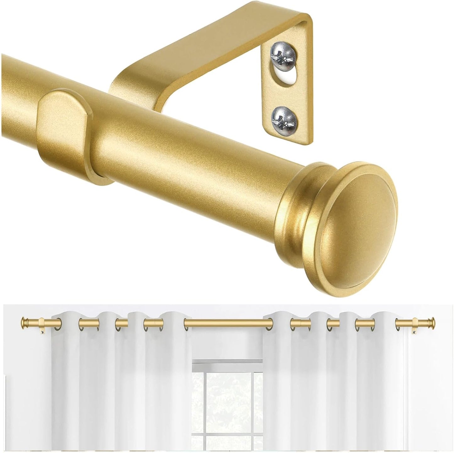 TONIAL Curtain Rod 32 to 86 Inch, Telescoping Splicing 3/4 Drapery Rods for Windows Decorative Single Rod with Small Cap End, Antique Gold